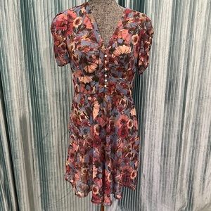 Sheer Floral Poppies Rose Pink Short Dress Side Zip Lucid Pink Medium